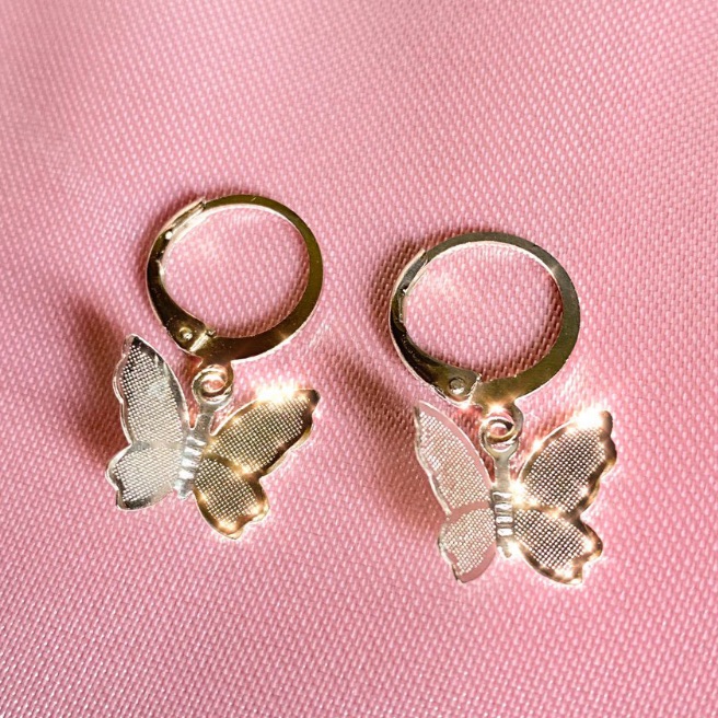 Silver Butterfly Huggie Earrings 12$